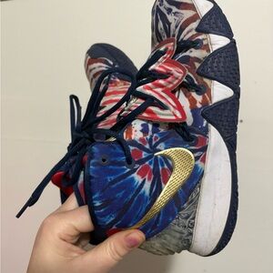 Nike Kids Blue and Red Sneakers with Gold Swoosh